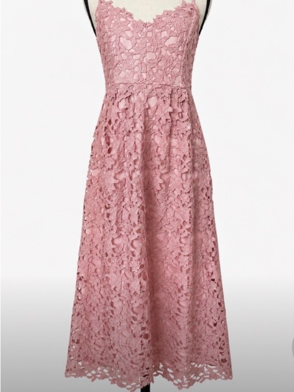 ANDTHEWHY Pink Lace Cami Midi Maxi Dress M Floral Crochet Romantic  Boho Fairy